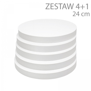 Okrągły podkład pod tort STYROCAKE - wys. 22mm - 24cm - ZESTAW 4+1gratis - BIAŁY