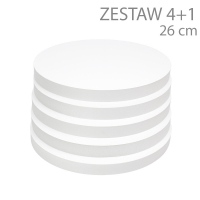 Okrągły podkład pod tort STYROCAKE - wys. 22mm - 26cm - ZESTAW 4+1gratis - BIAŁY