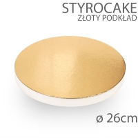 Okrągły podkład pod tort STYROCAKE - wys. 22mm - 26cm - ZŁOTY