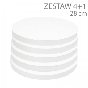 Okrągły podkład pod tort STYROCAKE - wys. 22mm - 28cm - ZESTAW 4+1gratis - BIAŁY