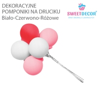 Pomponiki na druciku - Biało-Różowo-Czerwone